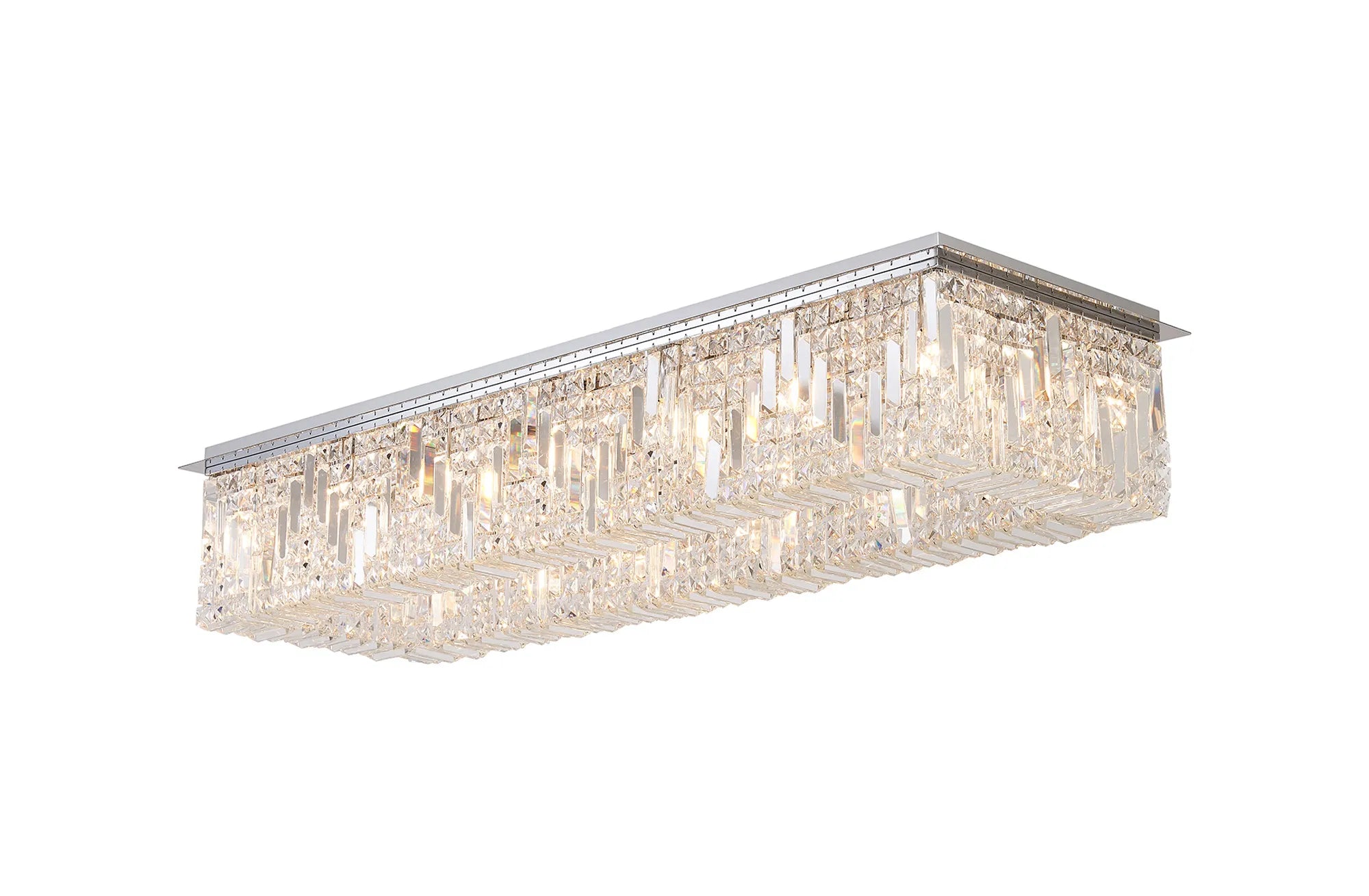Ashby Rectangular Flush Chandelier 16 Light E14, Polished Chrome/ Gold Crystal