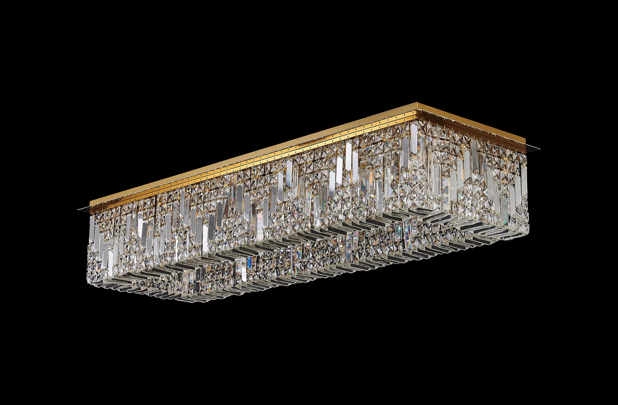 Ashby Rectangular Flush Chandelier 16 Light E14, Polished Chrome/ Gold Crystal
