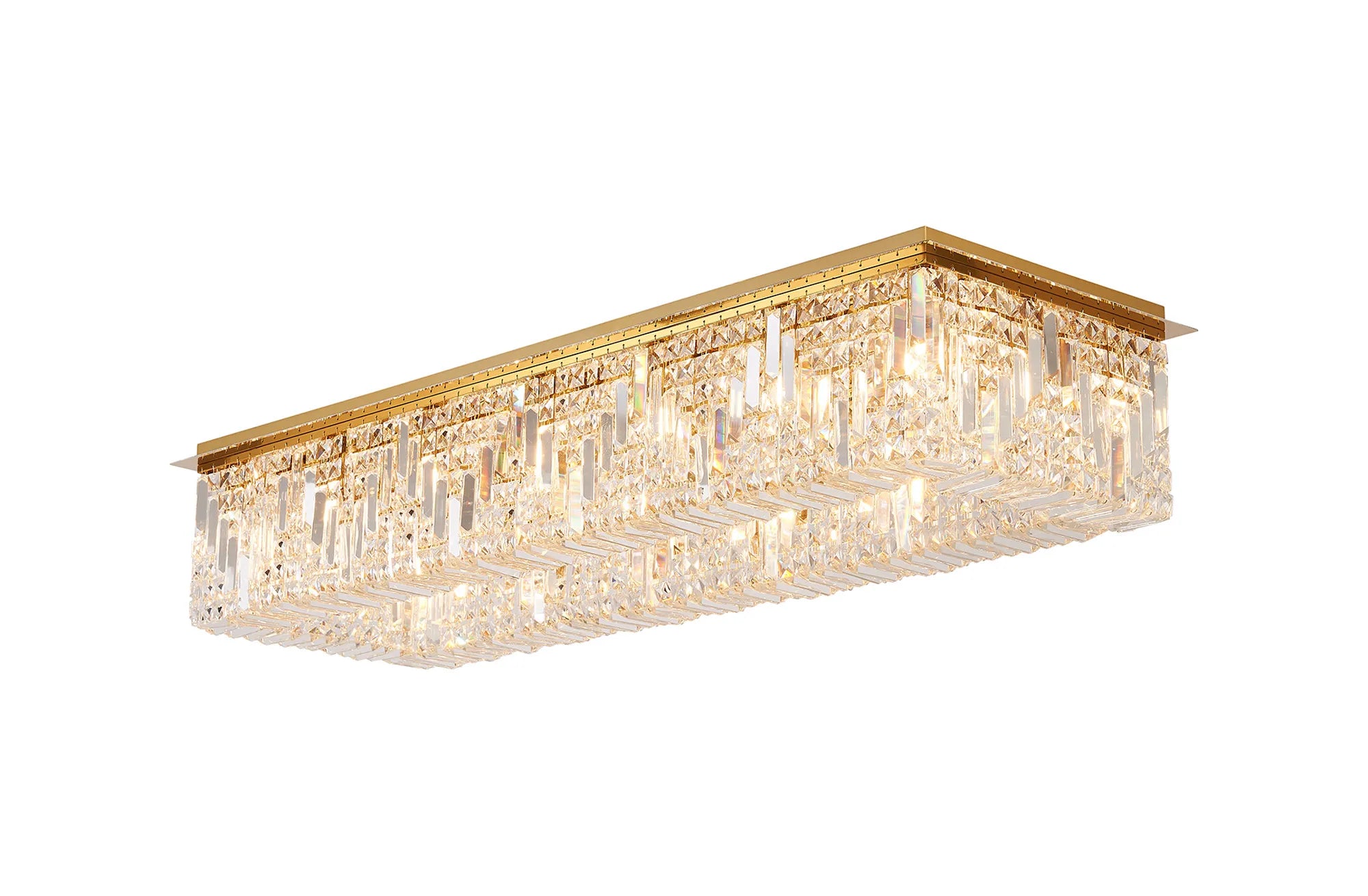 Ashby Rectangular Flush Chandelier 16 Light E14, Polished Chrome/ Gold Crystal