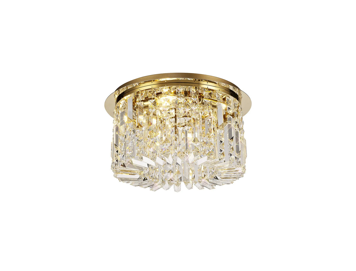 Ashby Small/Medium/Large Led Flush Ceiling Lights, 5 Light E14, Gold & Crystal/Polished Chrome & Crystal IP20