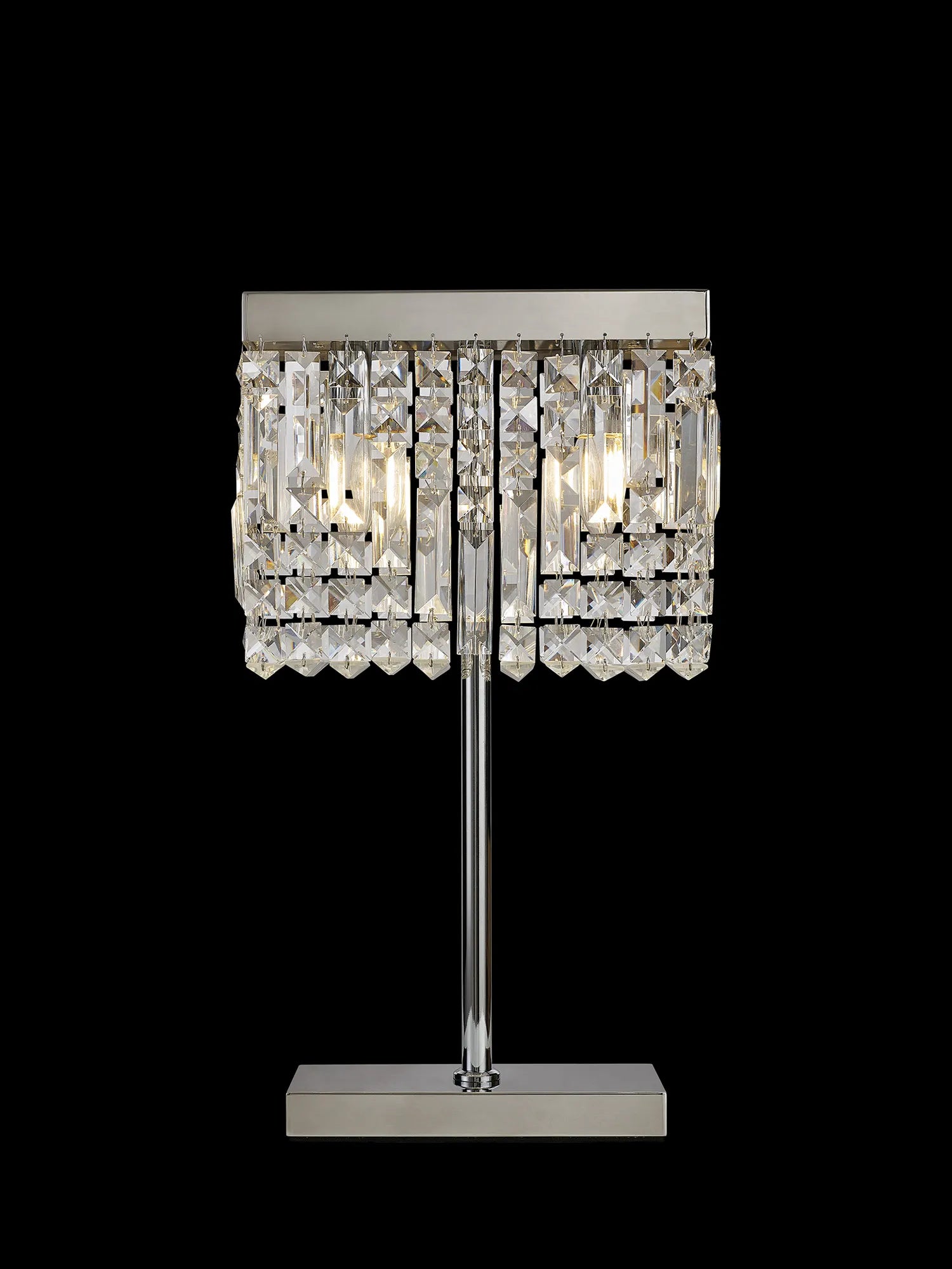 Ashby Rectangular Crystal Table Lamp E14, With Clear Crystal Strands- Polished Chrome/ Gold Finishes