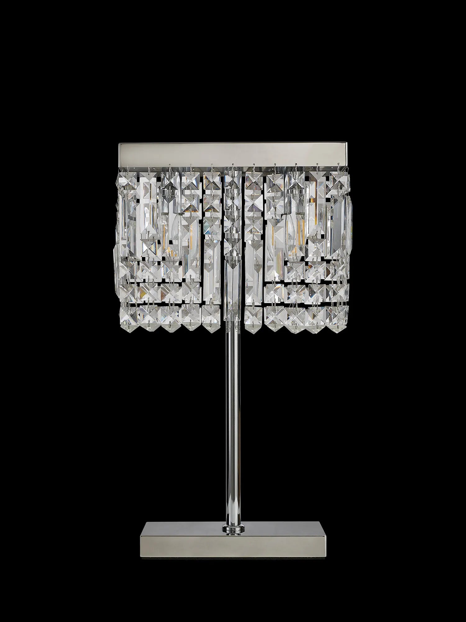 Ashby Rectangular Crystal Table Lamp E14, With Clear Crystal Strands- Polished Chrome/ Gold Finishes