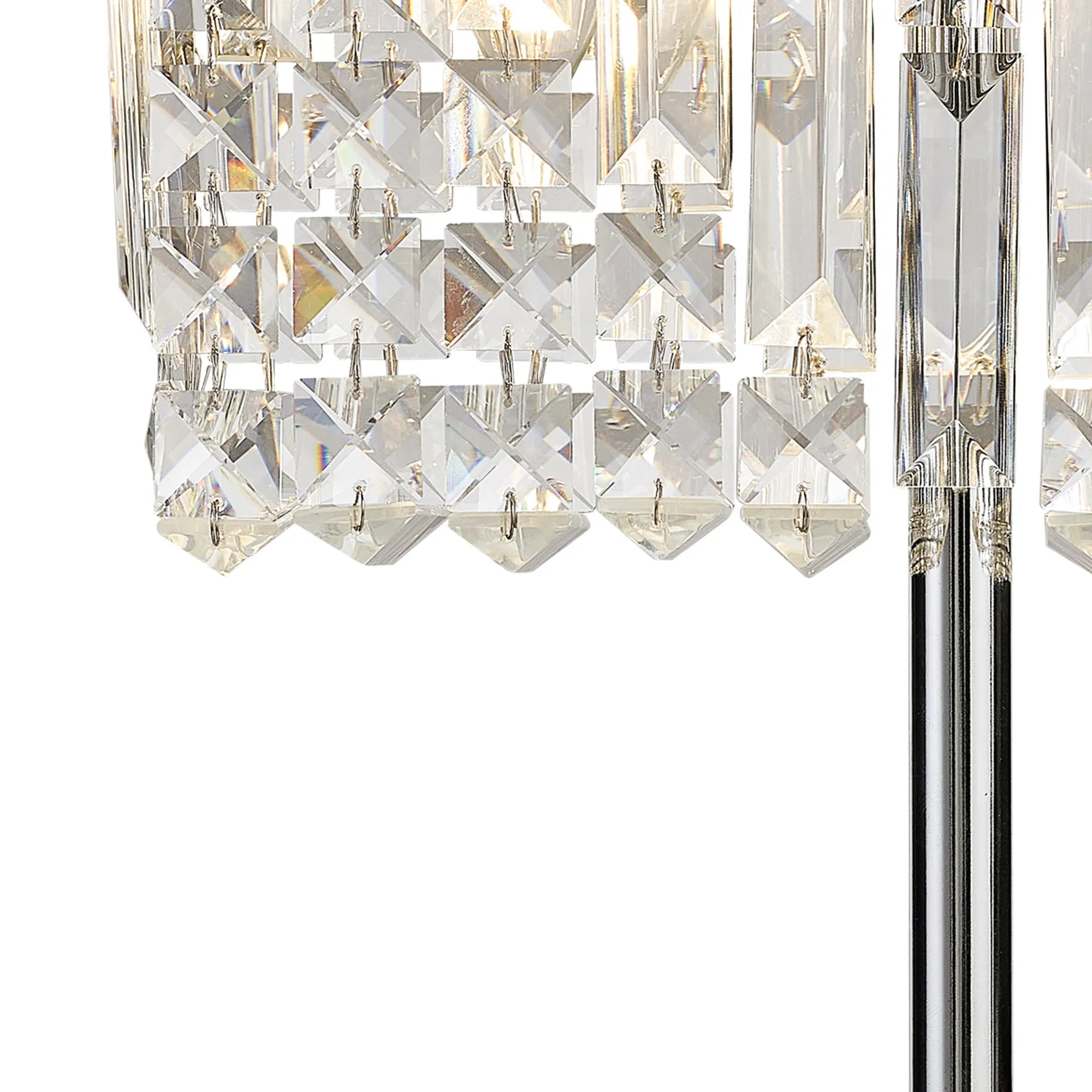 Ashby Rectangular Crystal Table Lamp E14, With Clear Crystal Strands- Polished Chrome/ Gold Finishes