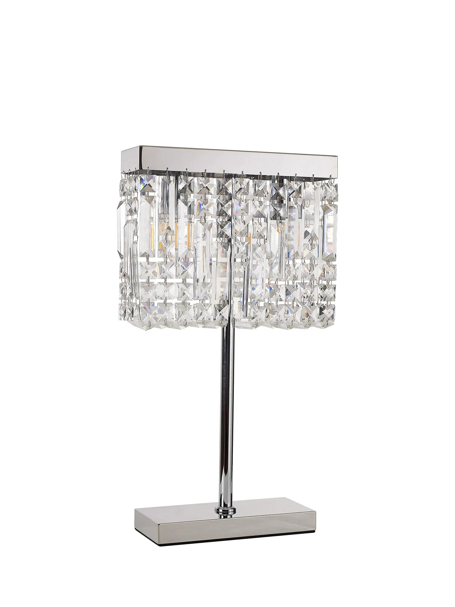 Ashby Rectangular Crystal Table Lamp E14, With Clear Crystal Strands- Polished Chrome/ Gold Finishes