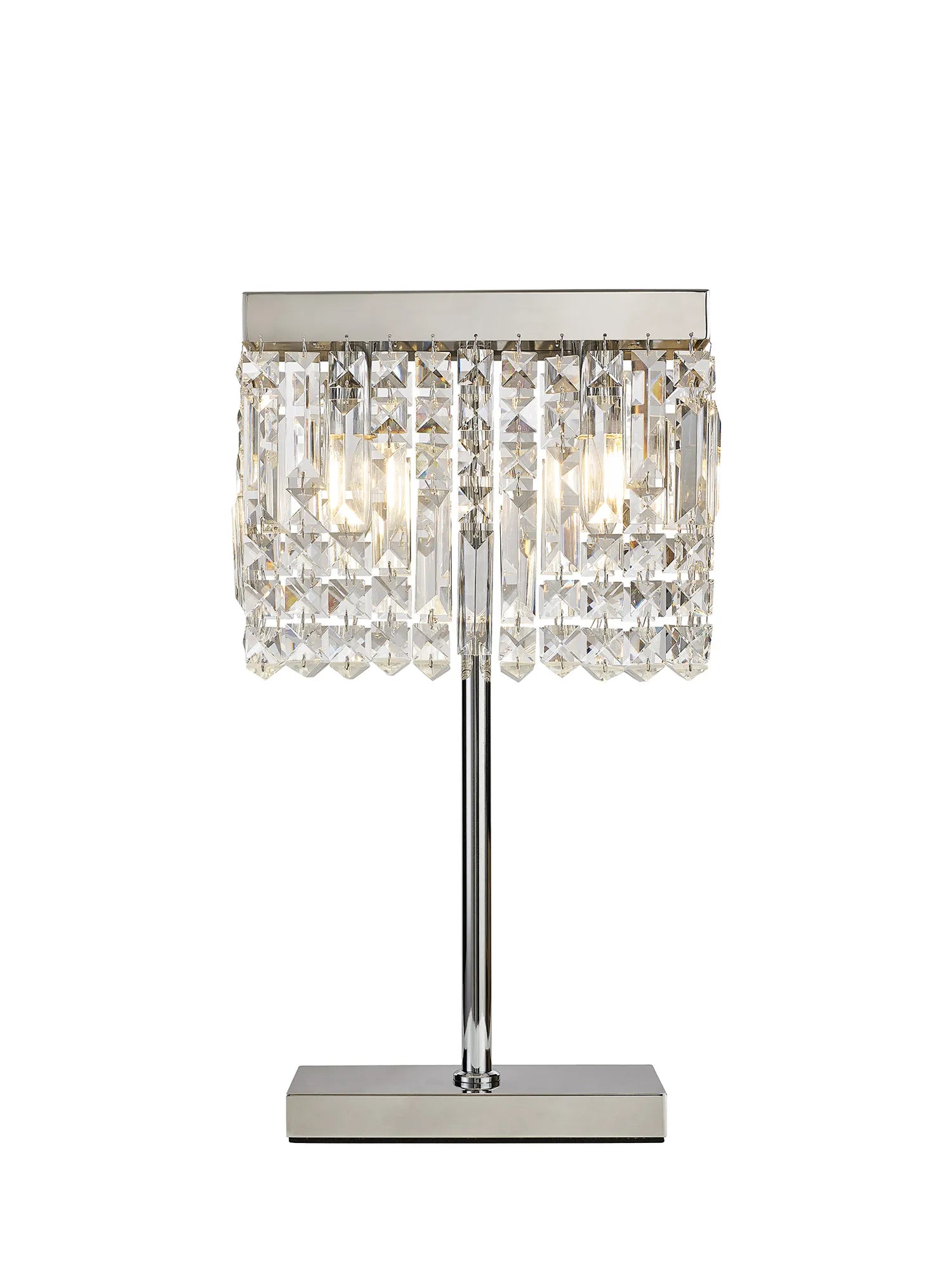 Ashby Rectangular Crystal Table Lamp E14, With Clear Crystal Strands- Polished Chrome/ Gold Finishes