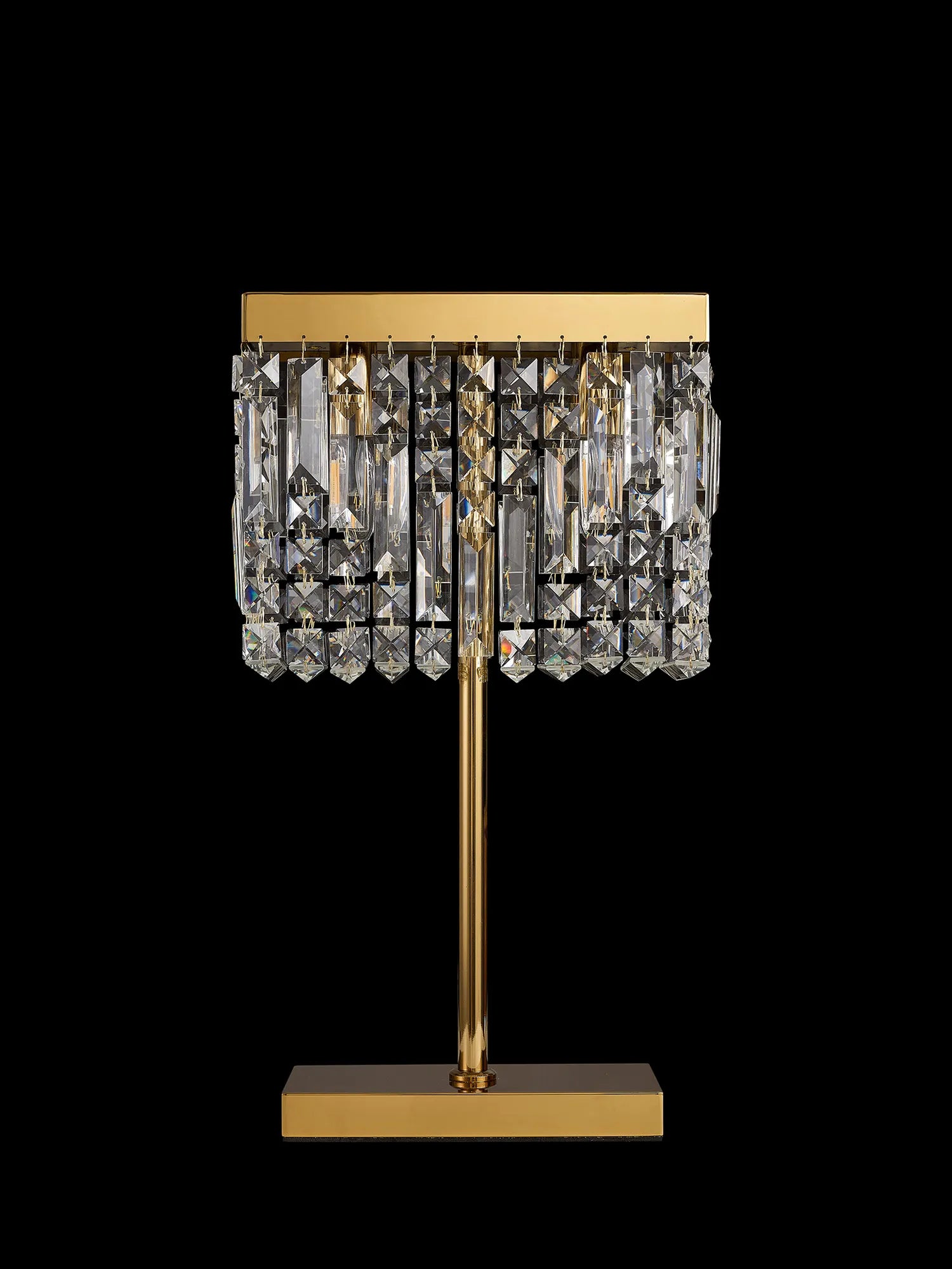 Ashby Rectangular Crystal Table Lamp E14, With Clear Crystal Strands- Polished Chrome/ Gold Finishes