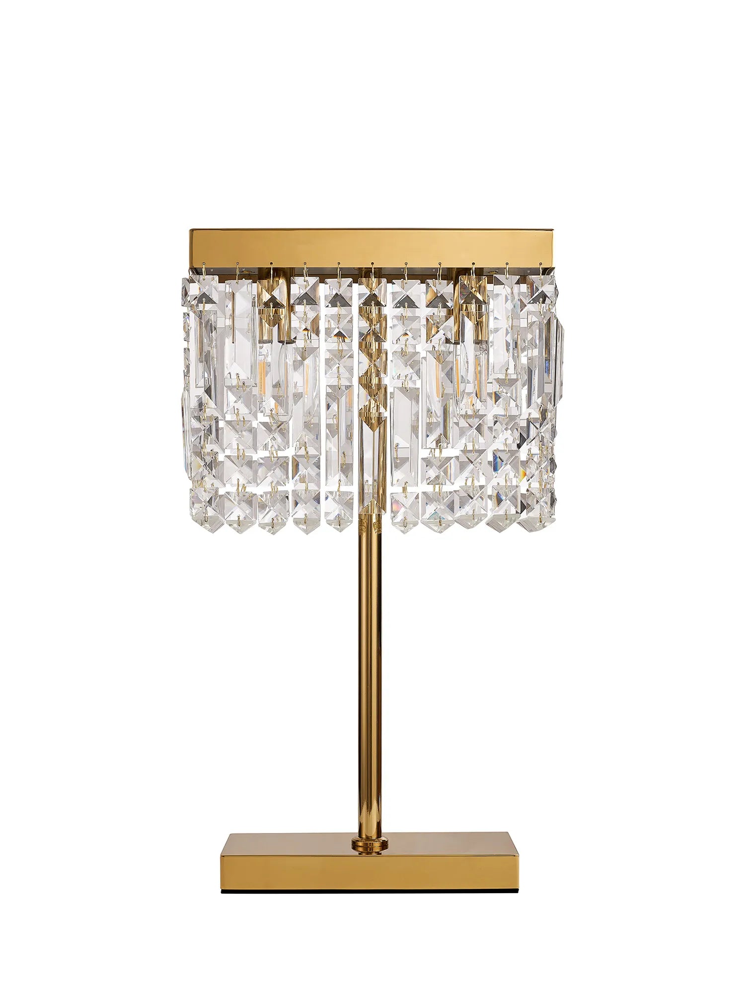 Ashby Rectangular Crystal Table Lamp E14, With Clear Crystal Strands- Polished Chrome/ Gold Finishes