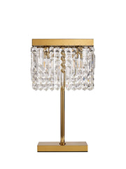 Ashby Rectangular Crystal Table Lamp E14, With Clear Crystal Strands- Polished Chrome/ Gold Finishes