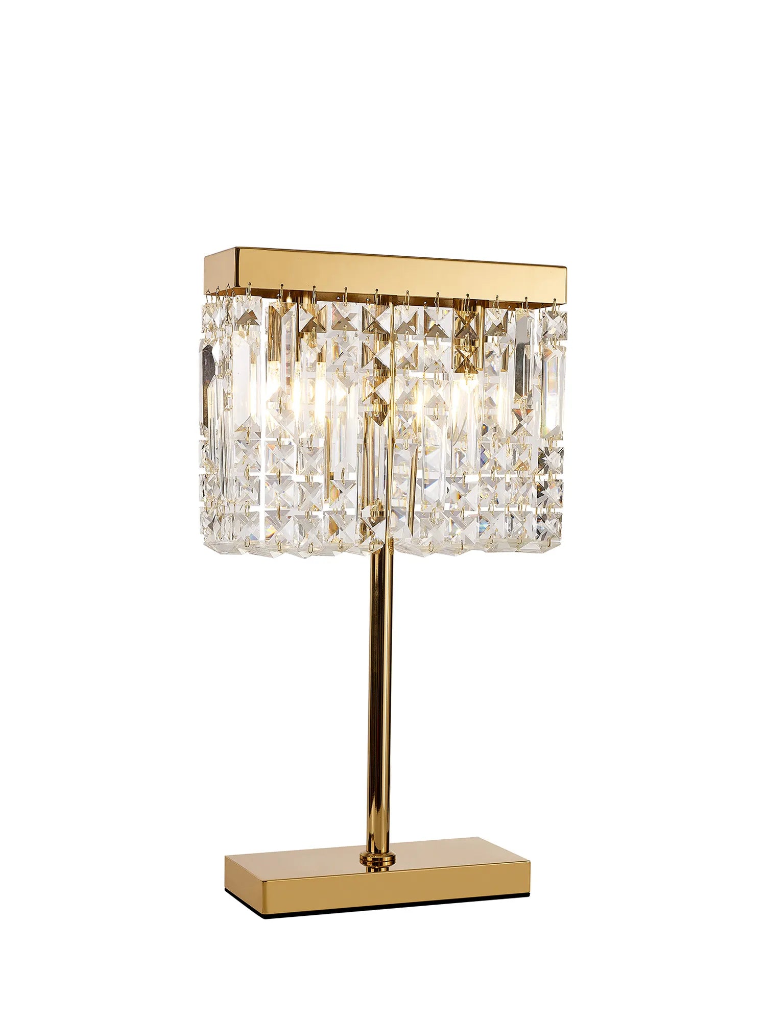 Ashby Rectangular Crystal Table Lamp E14, With Clear Crystal Strands- Polished Chrome/ Gold Finishes