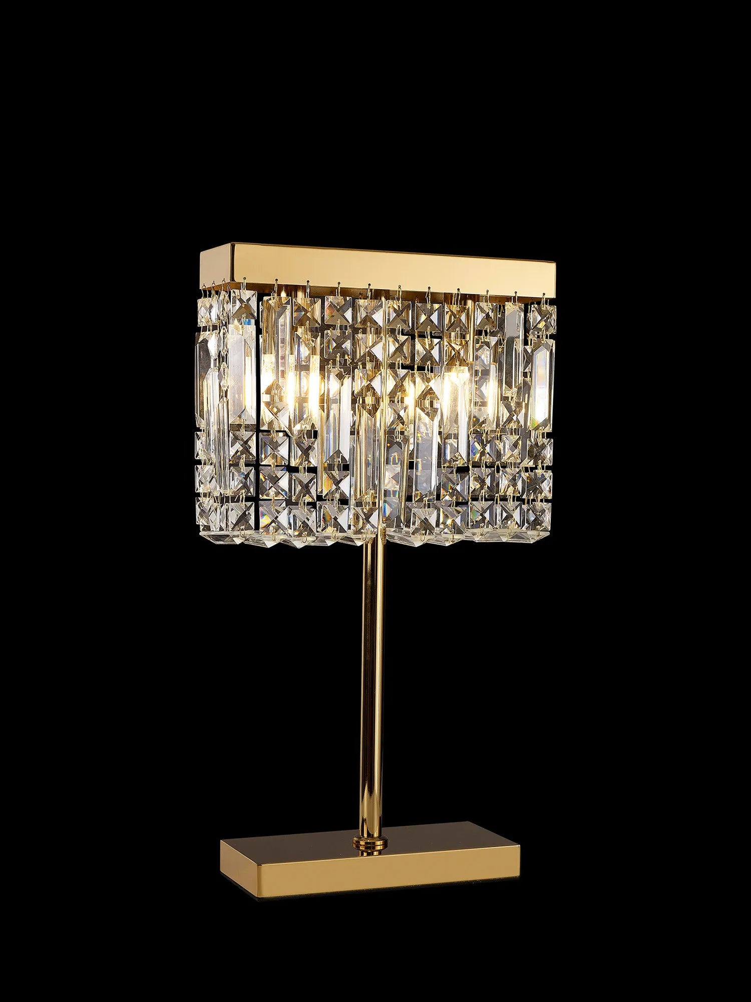 Ashby Rectangular Crystal Table Lamp E14, With Clear Crystal Strands- Polished Chrome/ Gold Finishes