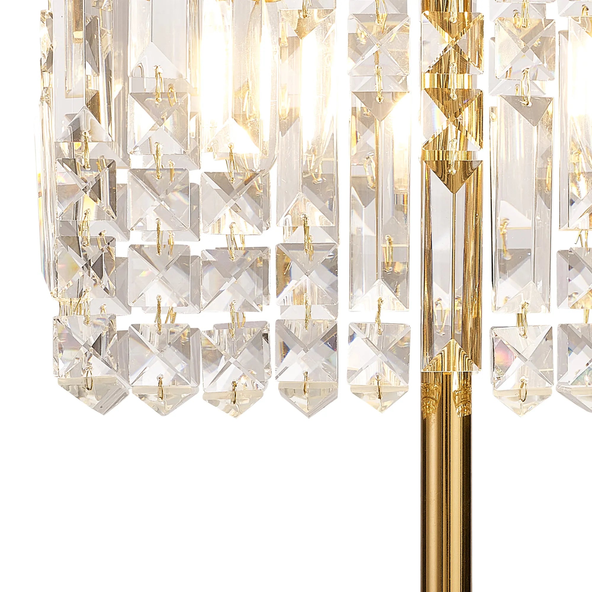 Ashby Rectangular Crystal Table Lamp E14, With Clear Crystal Strands- Polished Chrome/ Gold Finishes
