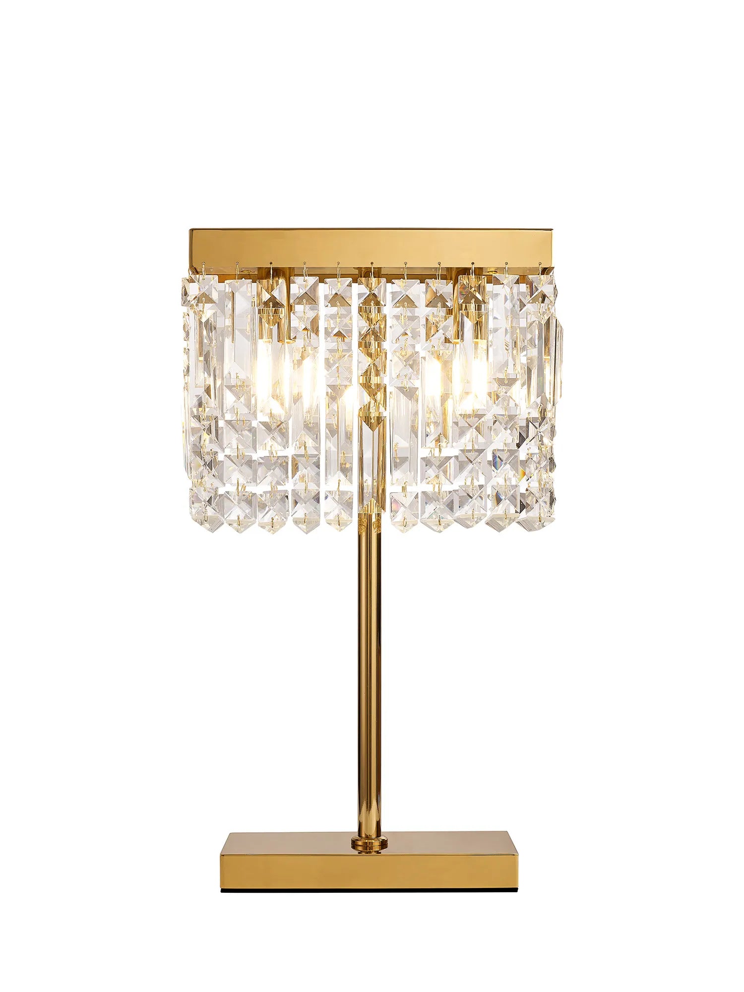 Ashby Rectangular Crystal Table Lamp E14, With Clear Crystal Strands- Polished Chrome/ Gold Finishes