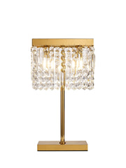 Ashby Rectangular Crystal Table Lamp E14, With Clear Crystal Strands- Polished Chrome/ Gold Finishes