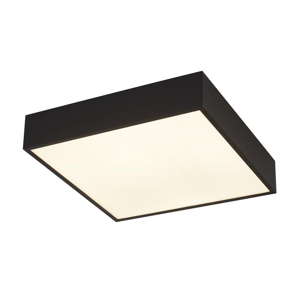 ZEUS FLUSH BATHROOM CEILING LIGHT - BLACK METAL & OPAL, IP44