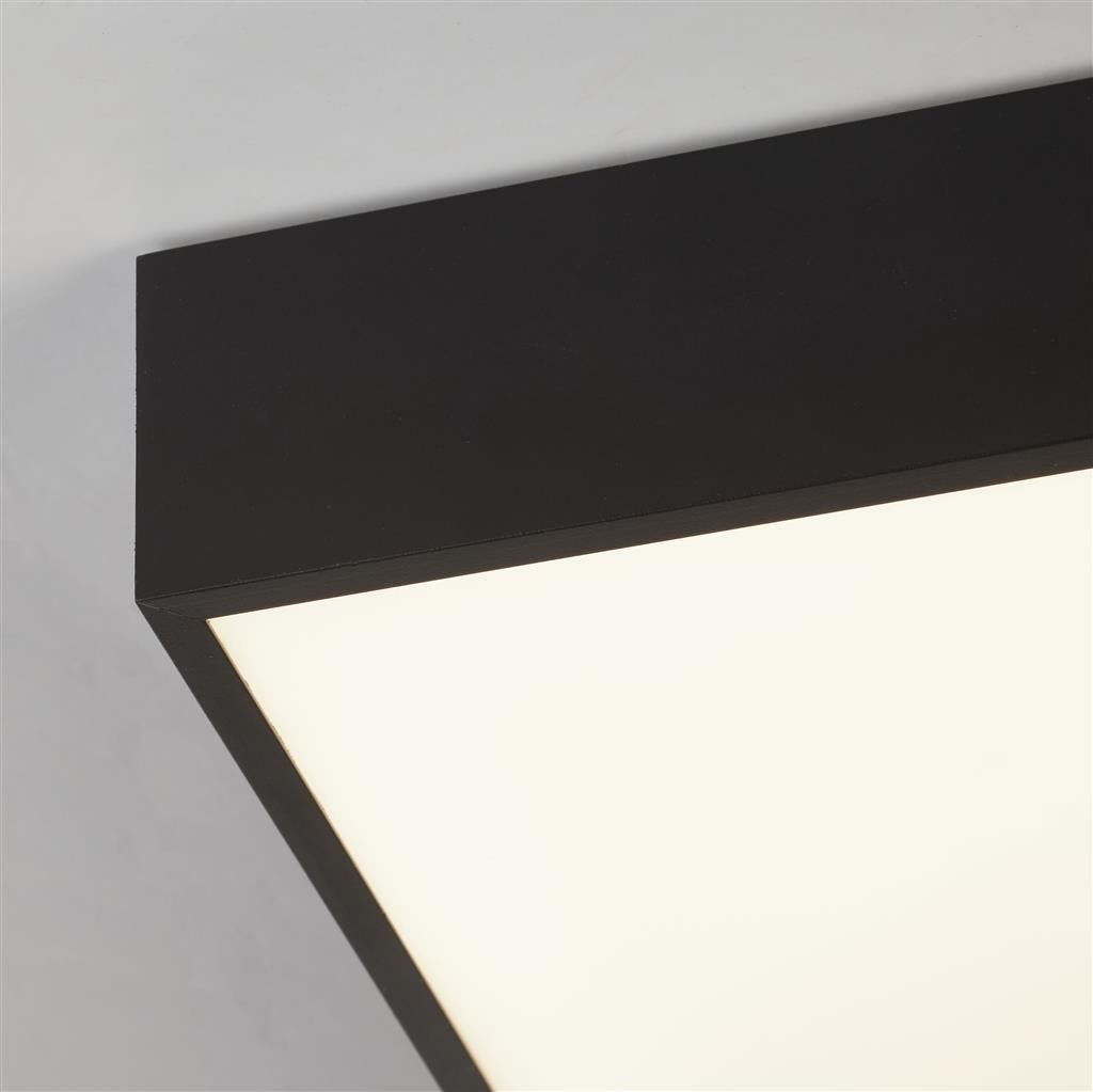ZEUS FLUSH BATHROOM CEILING LIGHT - BLACK METAL & OPAL, IP44