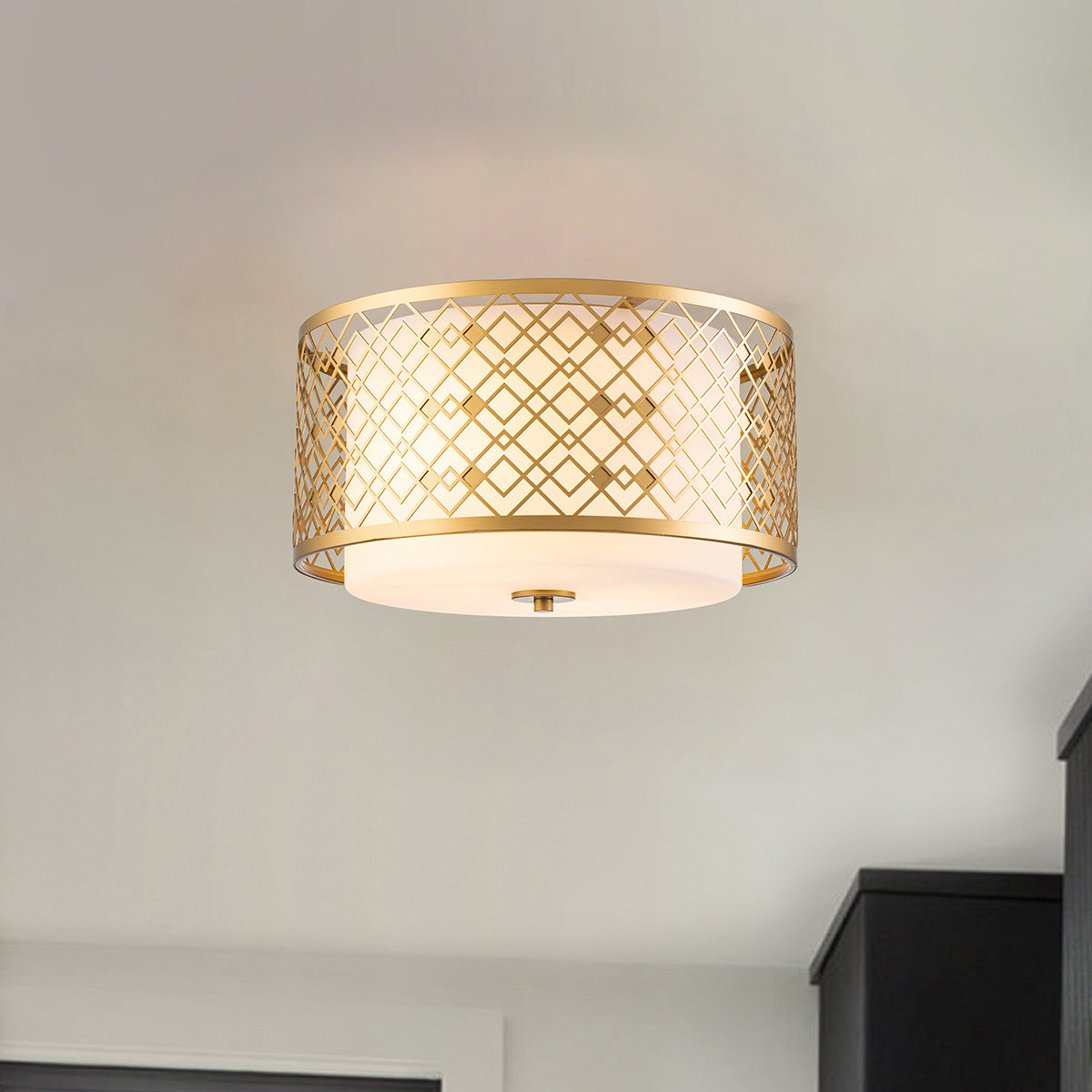 Ziggy 2lt Medium Flush - Lacquered Gold/ Lacquered Silver E27
