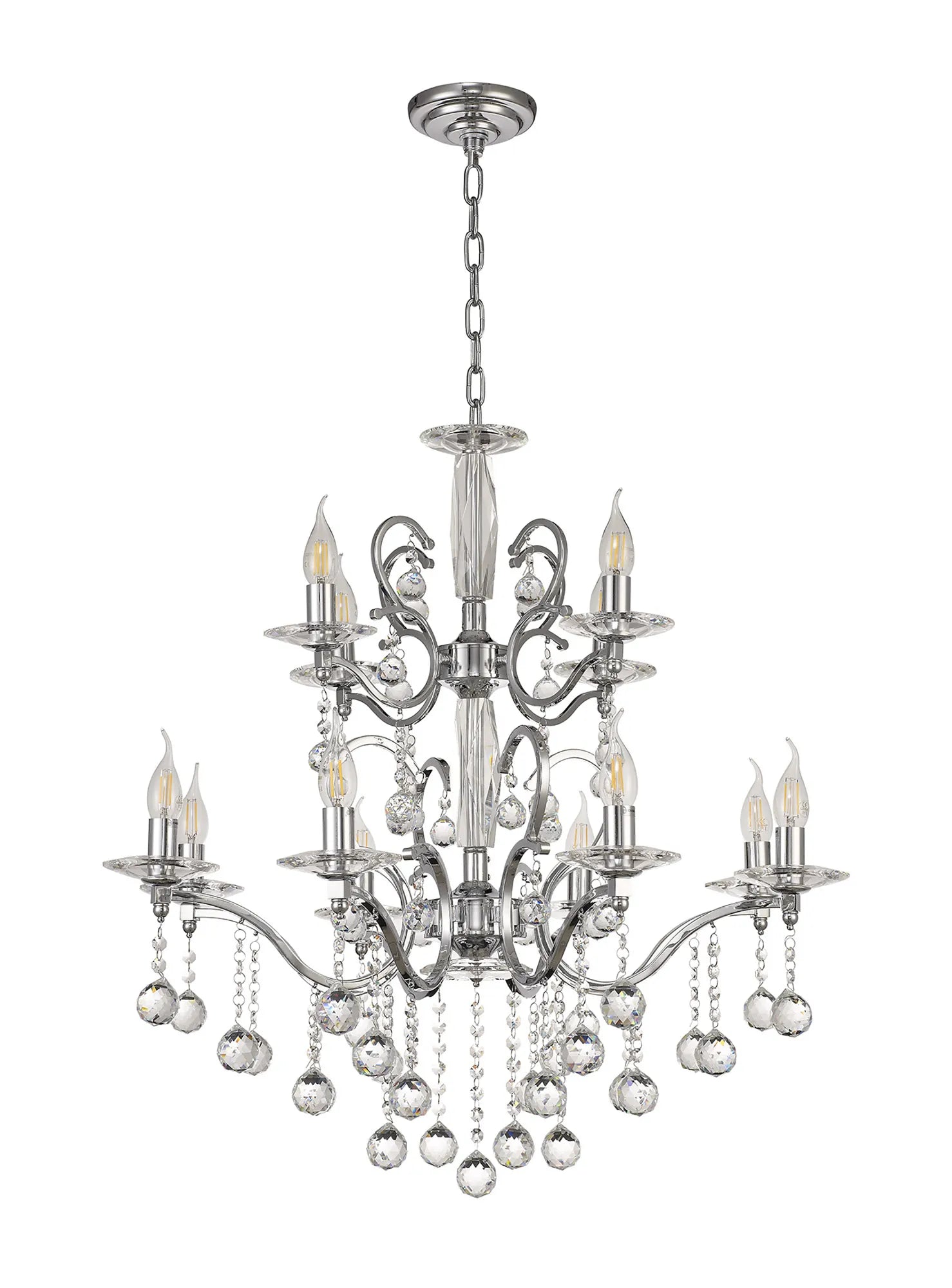 Zinta 12/22Lt, 2/3 Tier E14 Crystal Chandelier- Various Finishes