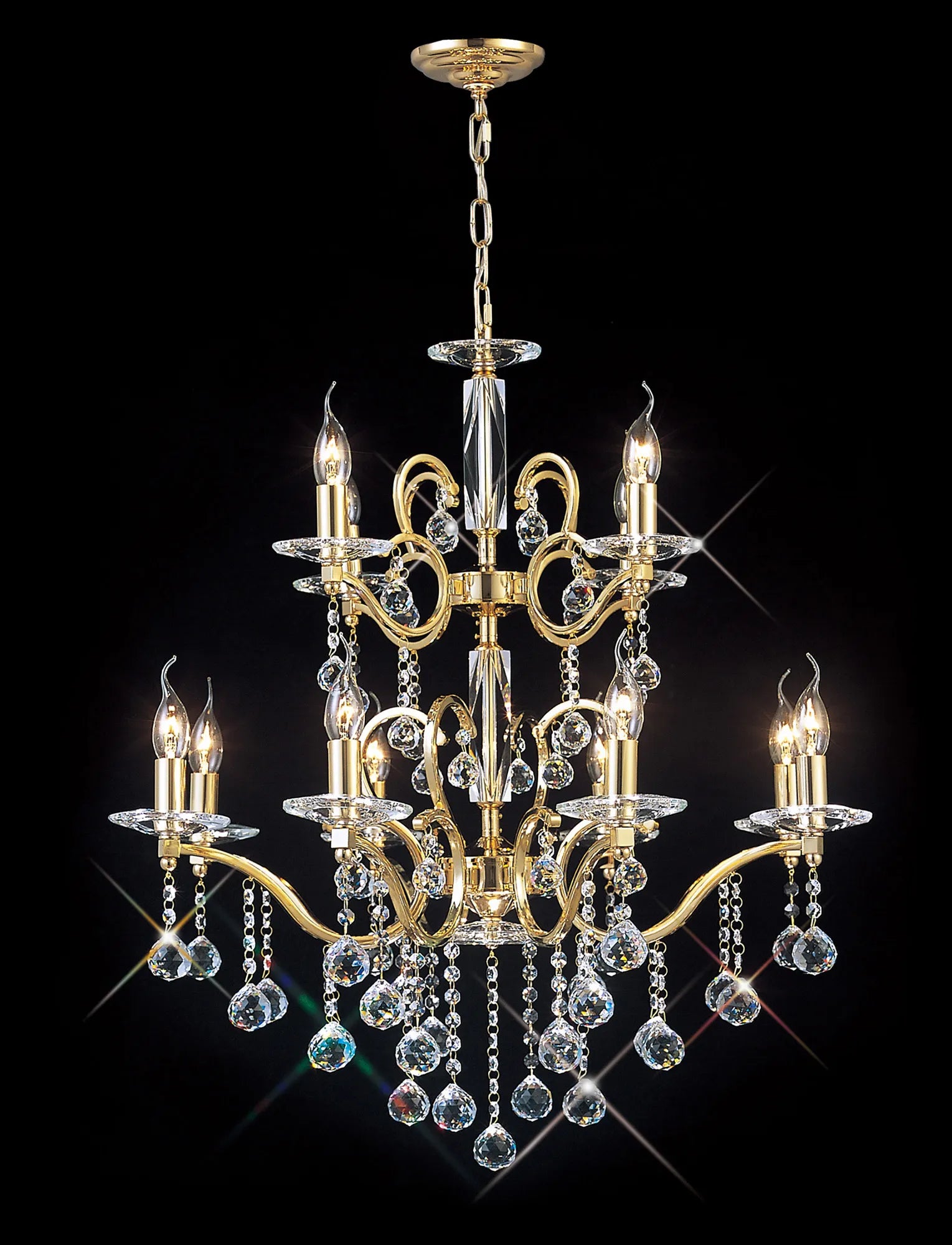 Zinta 12/22Lt, 2/3 Tier E14 Crystal Chandelier- Various Finishes