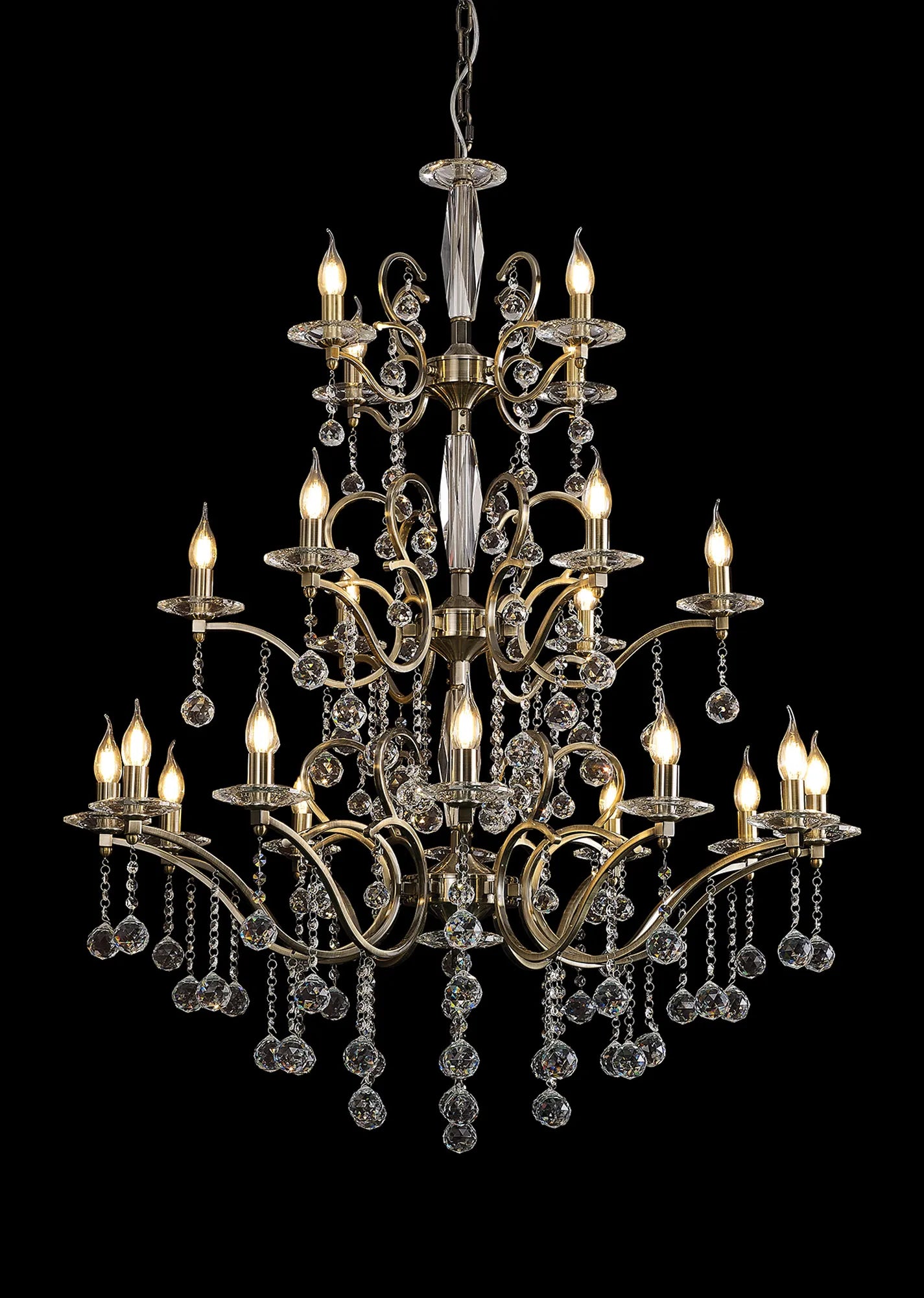 Zinta 12/22Lt, 2/3 Tier E14 Crystal Chandelier- Various Finishes