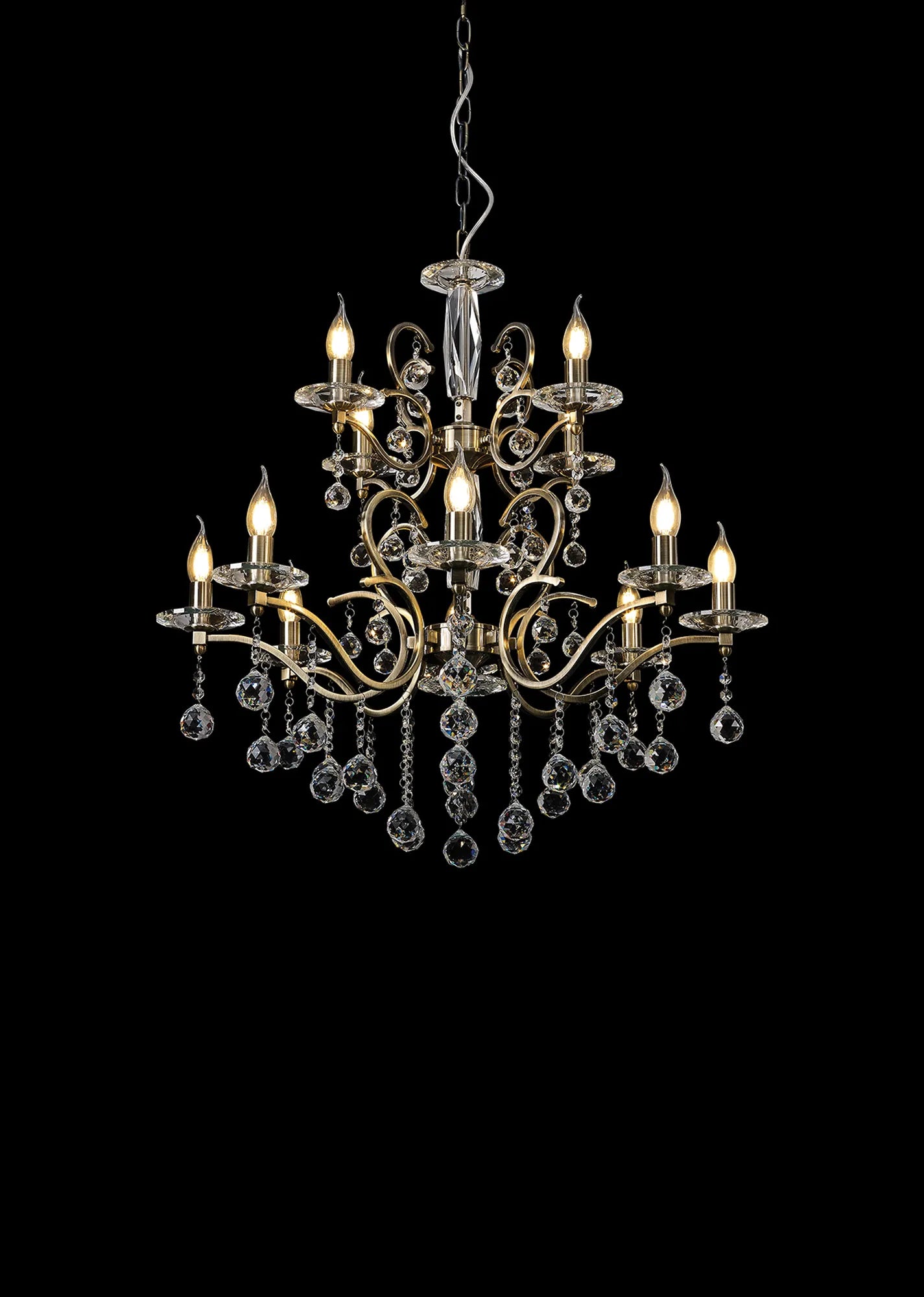 Zinta 12/22Lt, 2/3 Tier E14 Crystal Chandelier- Various Finishes