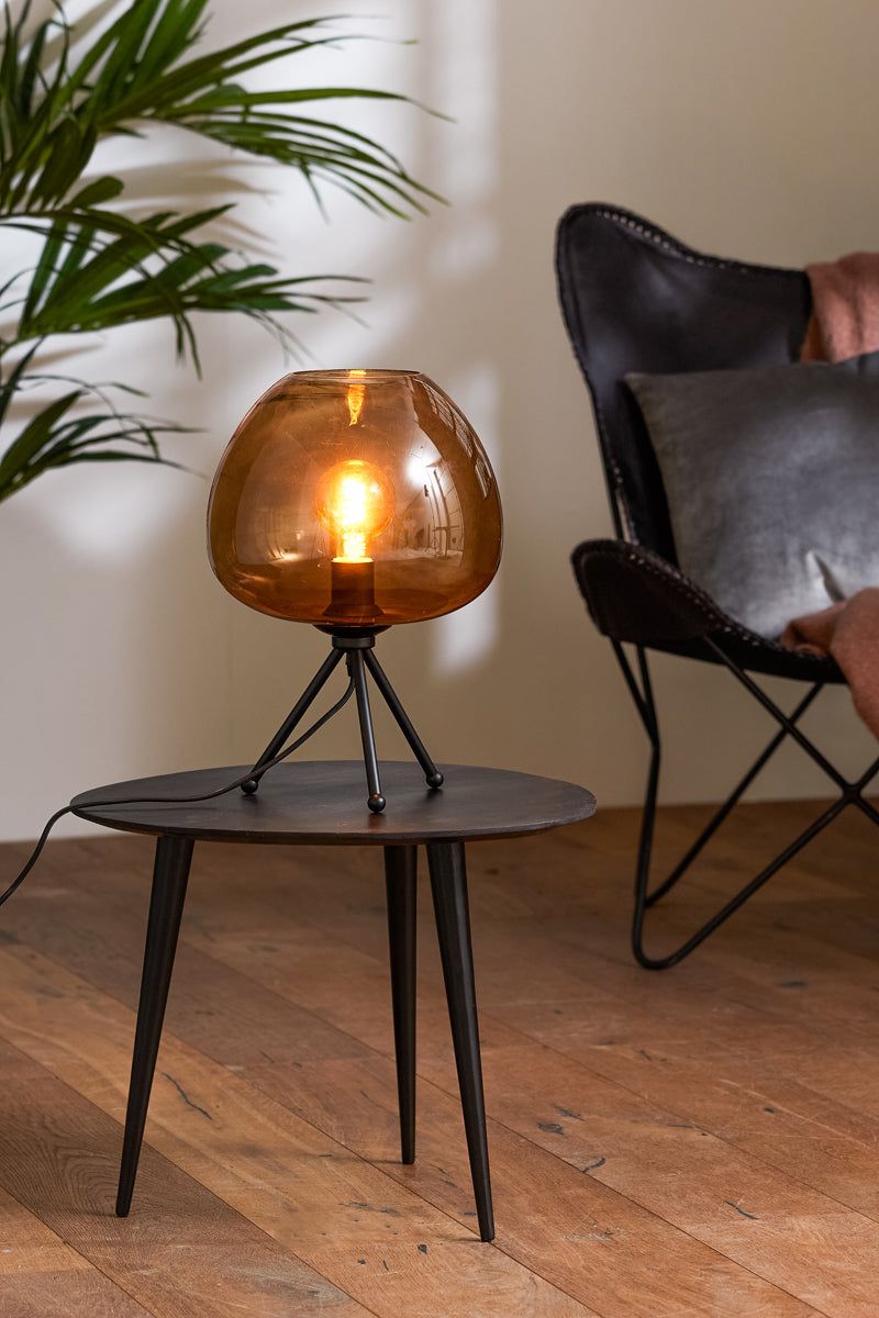 Mayson Table Lamp - Brown Glass & Matt Black Finish