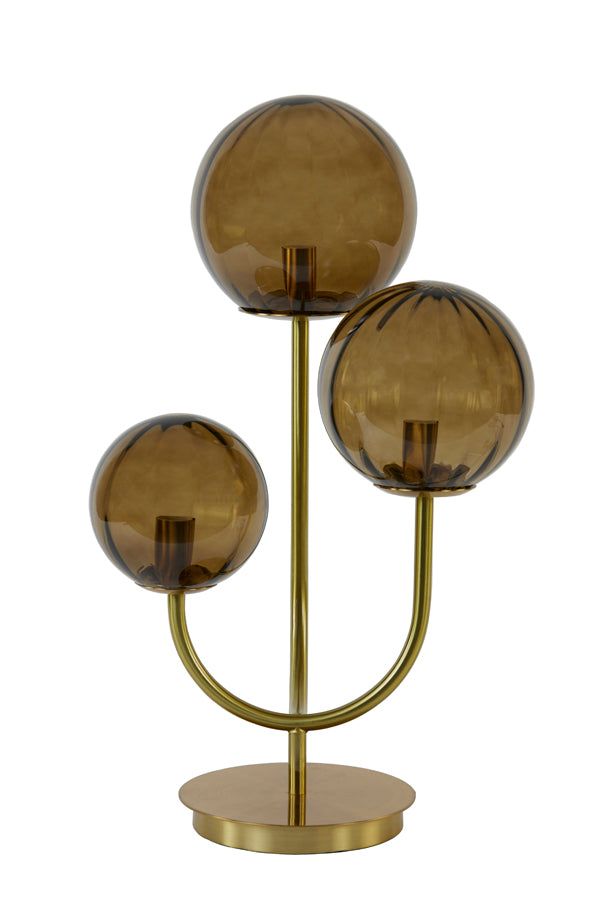 Magdala Table Lamp 3Lt - Brown Glass & Gold Finish