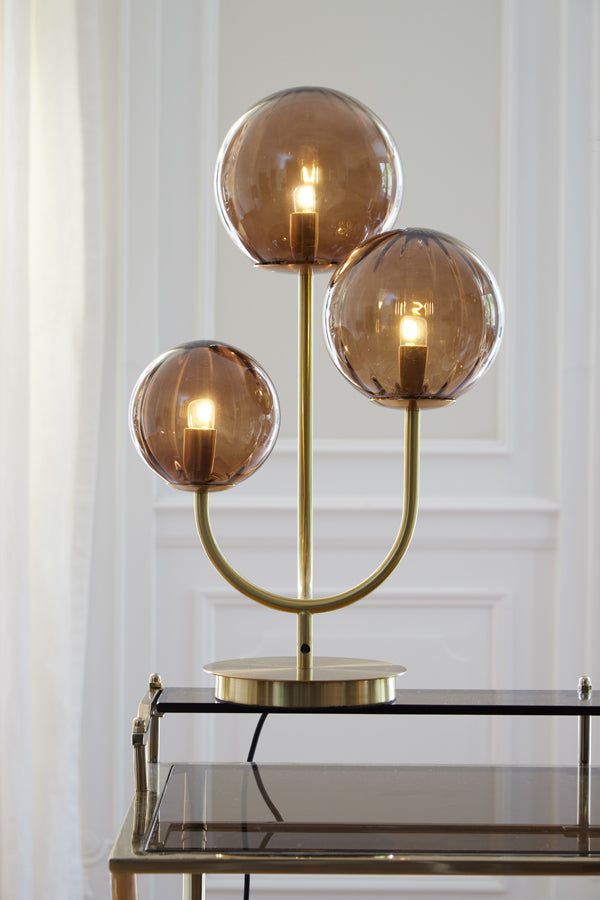Magdala Table Lamp 3Lt - Brown Glass & Gold Finish