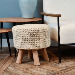 Nomad Small Knitted Bar Stool - Cream Finish