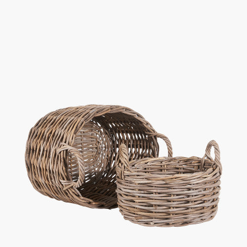 Kubu Oval Baskets (Set of 2) - Grey Finish