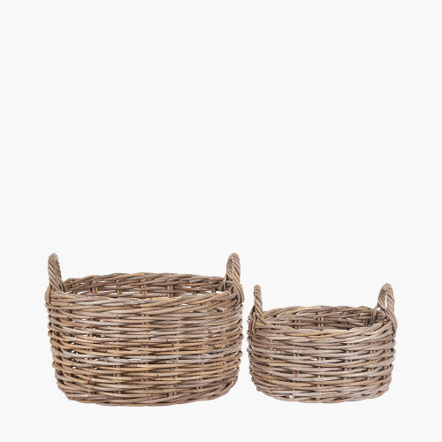 Kubu Oval Baskets (Set of 2) - Grey Finish