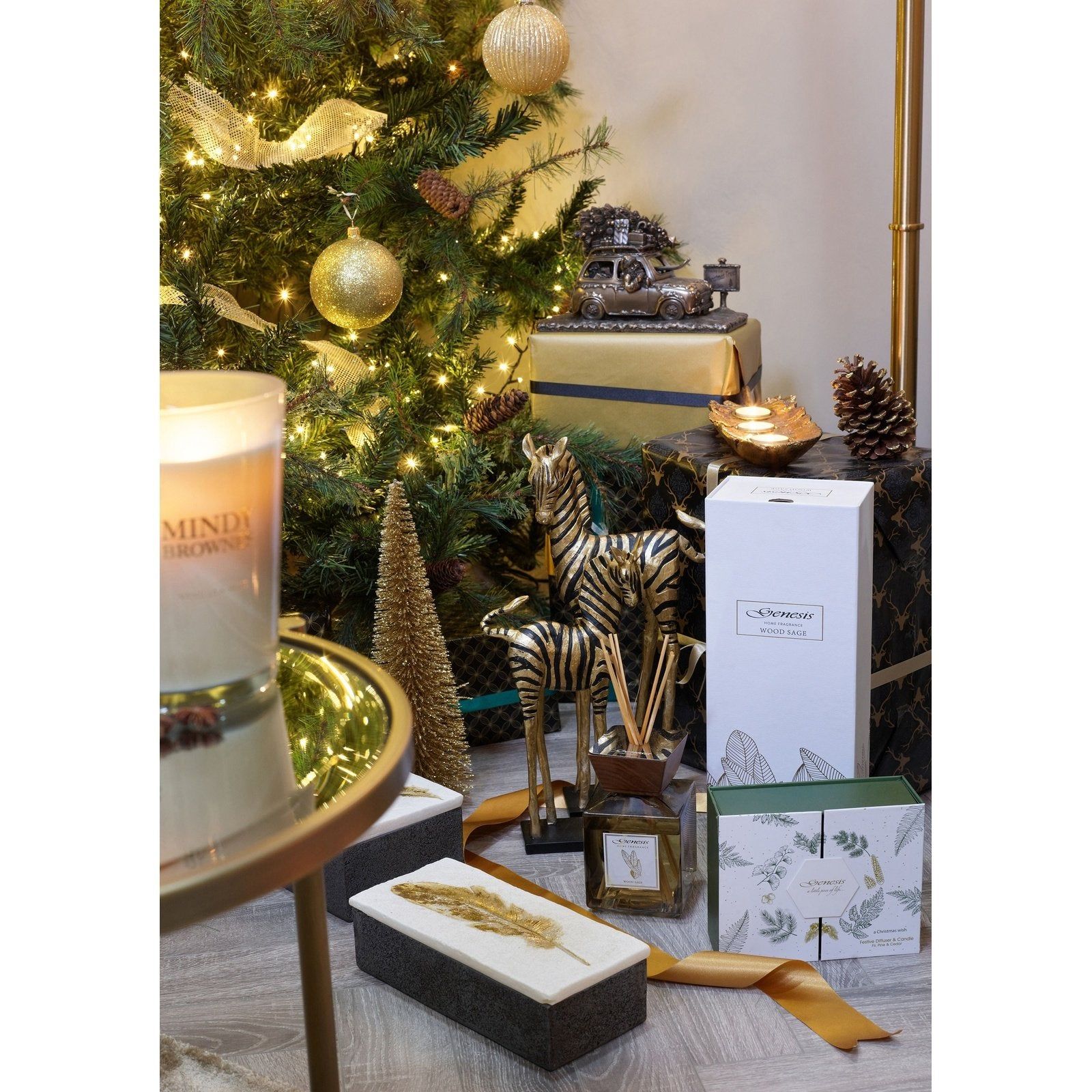 Feather Box Large - Gold & White Finish