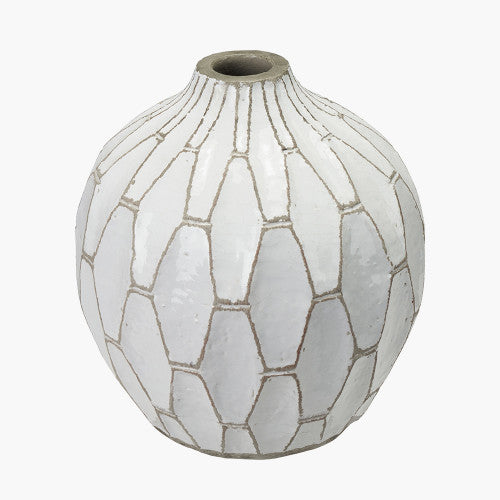 Gaudi Stoneware Geometric Vase - White Finish