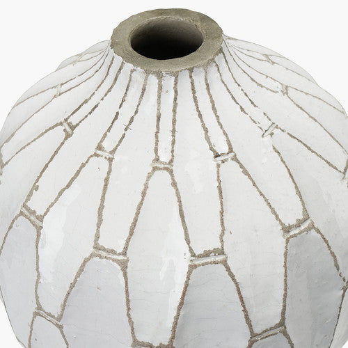 Gaudi Stoneware Geometric Vase - White Finish