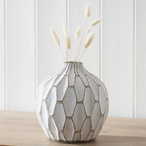 Gaudi Stoneware Geometric Vase - White Finish