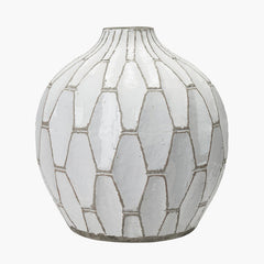 Gaudi Stoneware Geometric Vase - White Finish