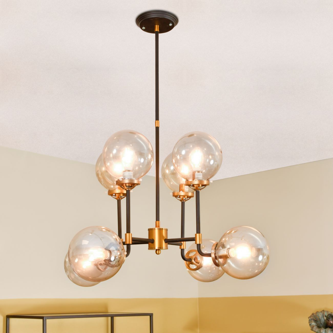 Mercer Hanging Light - Glass Bubble Black & Brass Finish