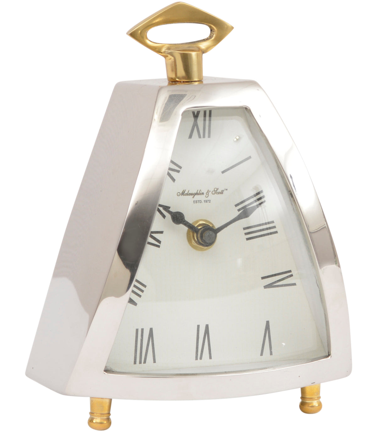 Isosceles Small Curved Front Mantel Clock - Nickel Finish