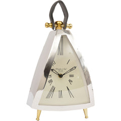 Isosceles Large Curved Front Mantel Clock - Nickel Finish