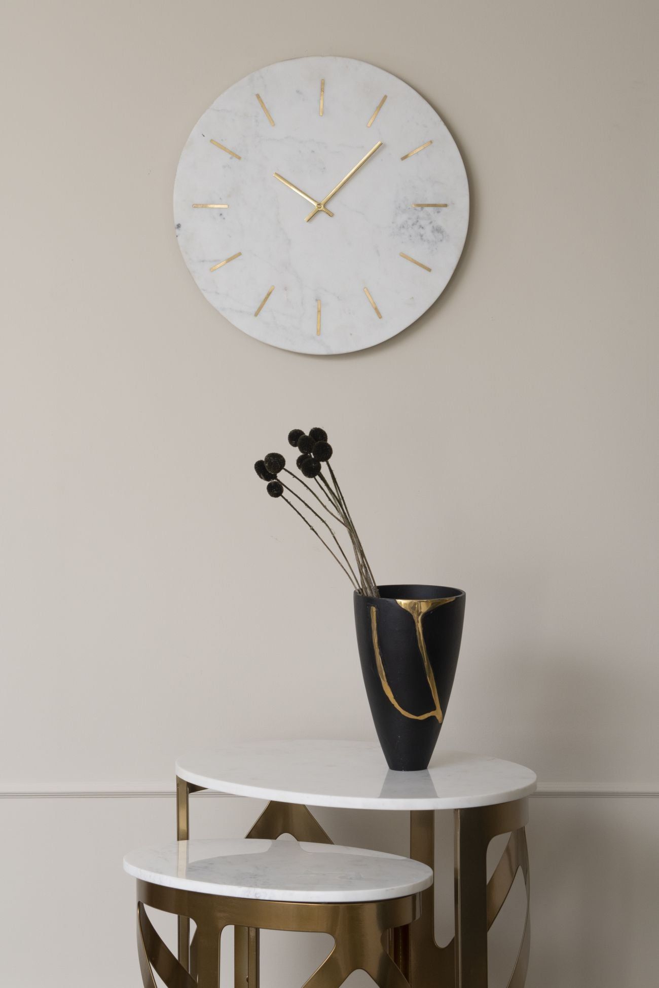 Brass Inlay Wall Clock - Marble Finish