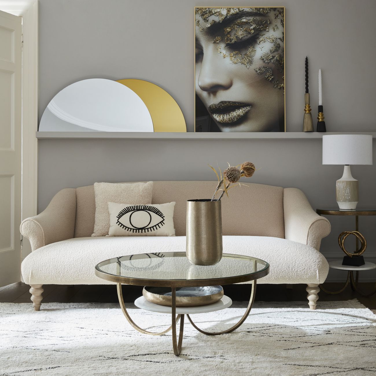 Nolita White Marble & Antique Gold Iron Side Table