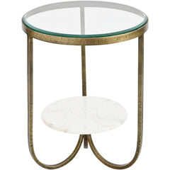 Nolita White Marble & Antique Gold Iron Side Table