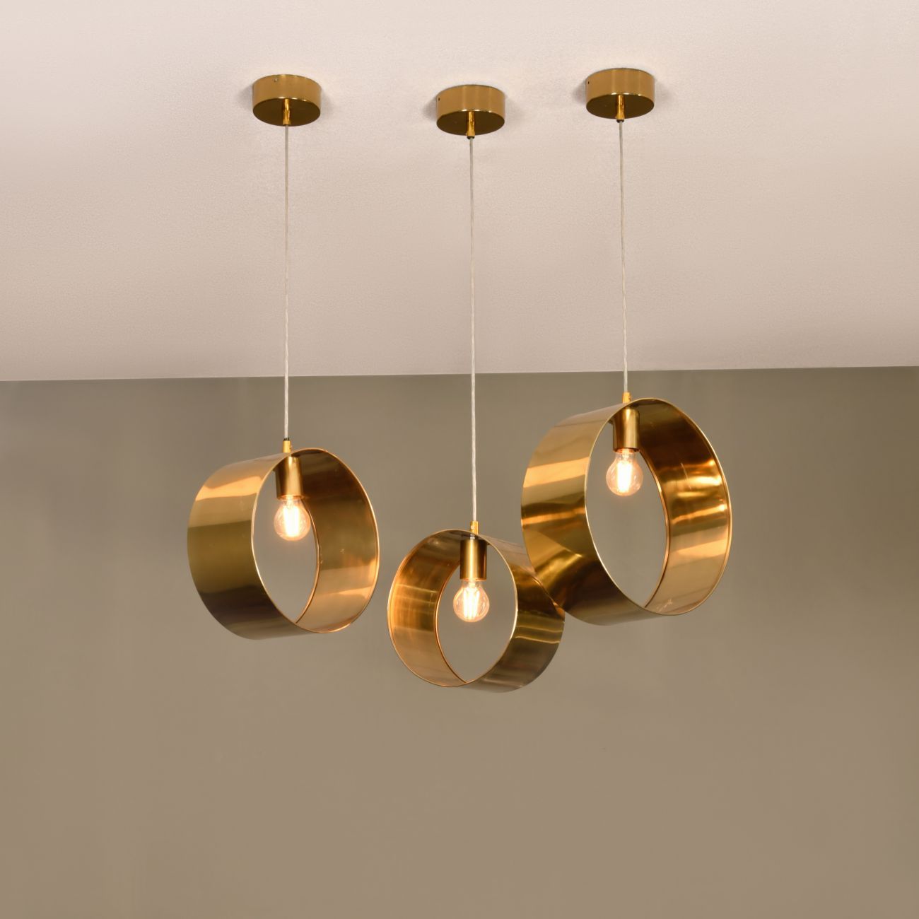 Ara Set Of 3 Ring Hanging Lights - Gold Finish