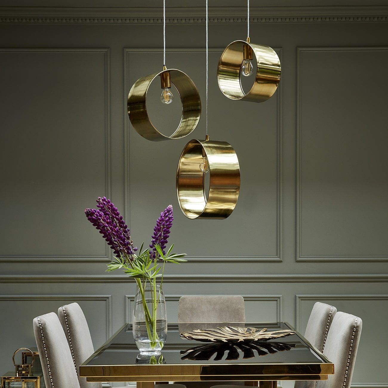 Ara Set Of 3 Ring Hanging Lights - Gold Finish