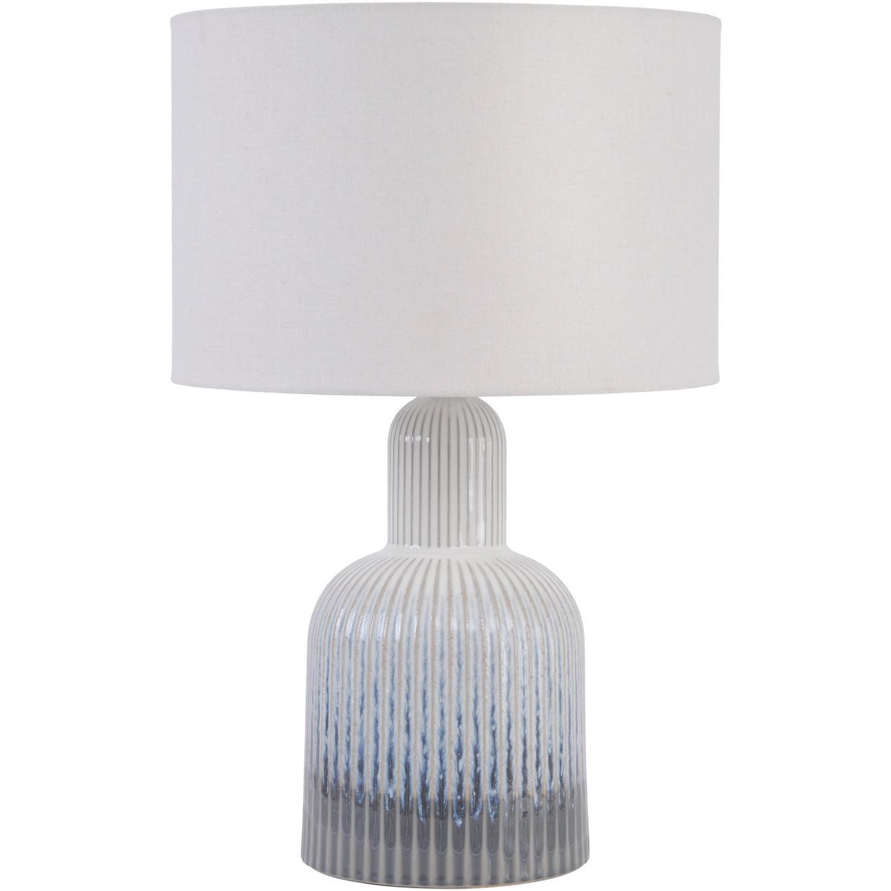Grey Porcelain Small Lamp - Ribbed Detailing & White Shade