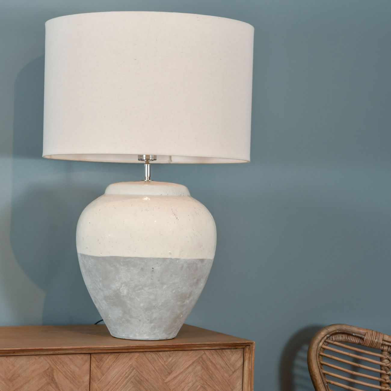 Skyline Large Porcelain Table Lamp & Shade - Grey Finish