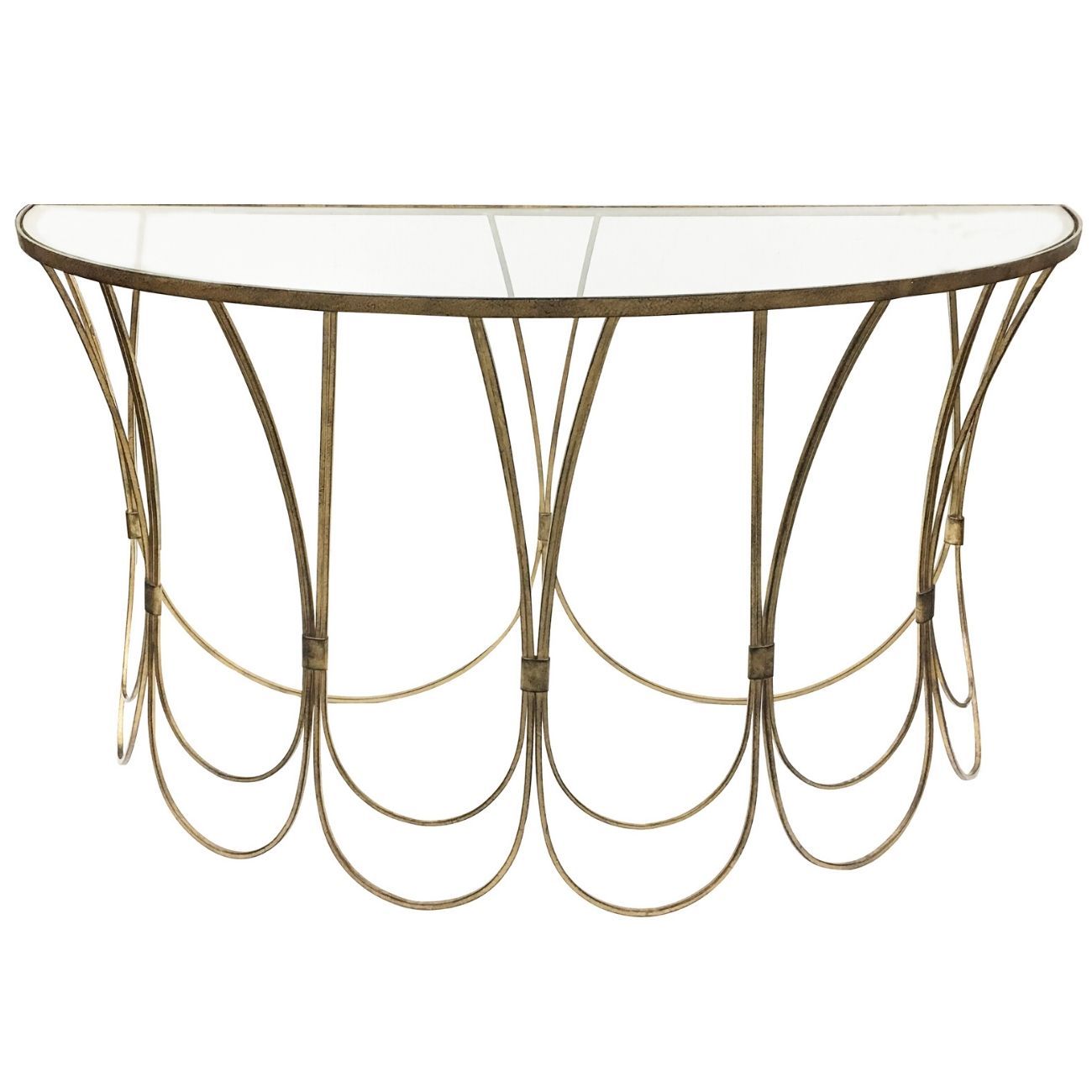 Deco Champagne Iron Console Table With Scallop Detail