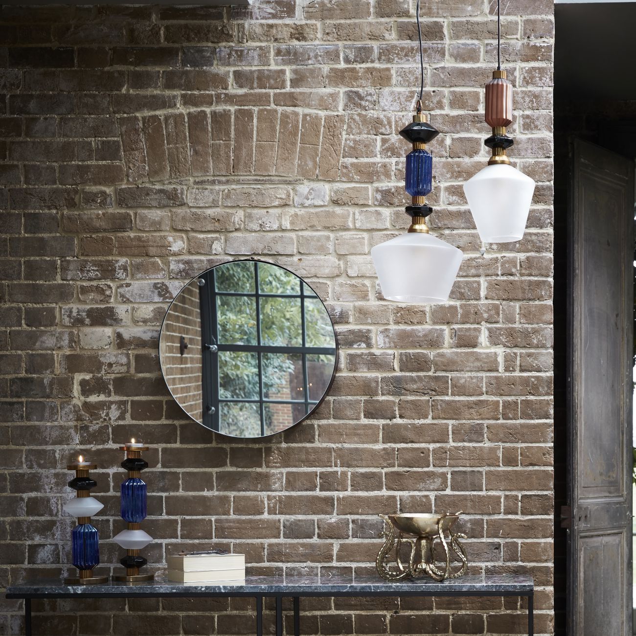 Alena Buttermilk & Frosted Glass/Ink Blue & Frosted Glass Pendant