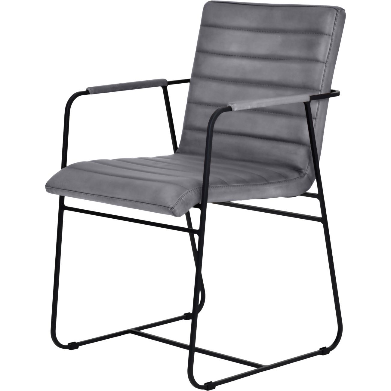 Belton Metal Framed Dining Chair With Arms Concrete Leather