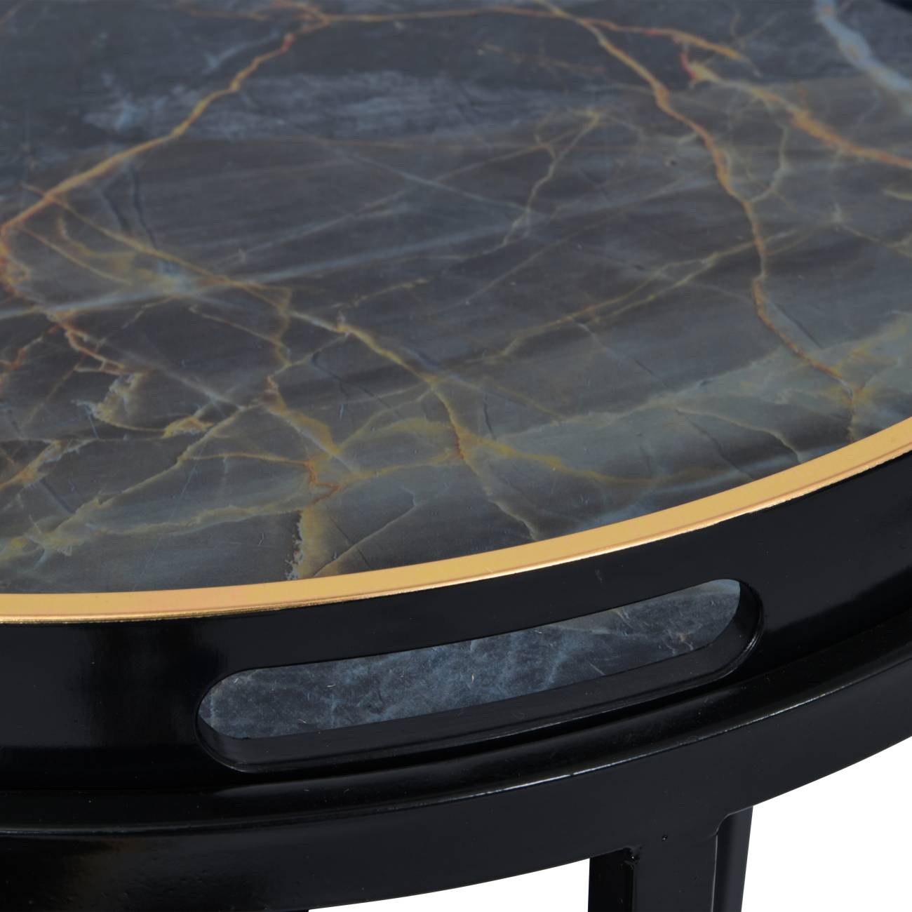 Vesuvius Black and Gold Set of 2 Side Tray Tables