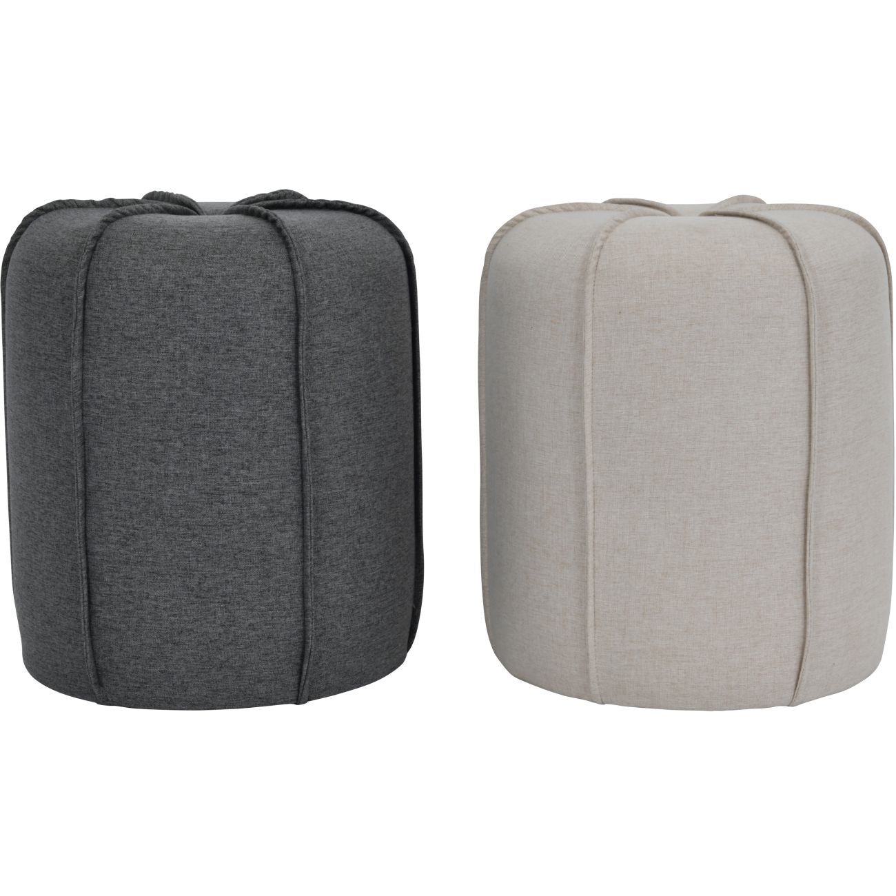 Seamed Button Stool in Oatmeal/Smoke Grey Fabric